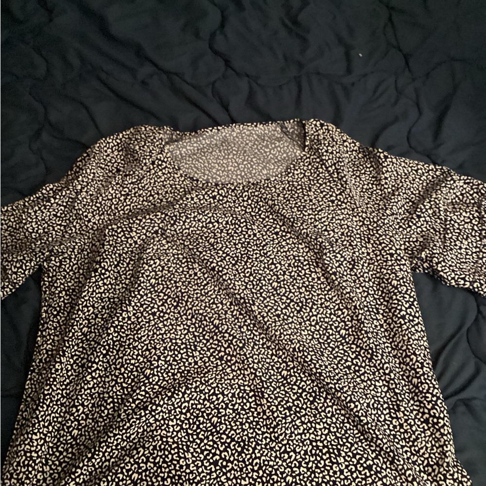 SHEIN Black and Cream Patterned Blouse